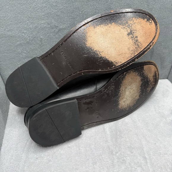 Cole Haan Men\'s 11 M Black Leather Moc Toe Tie Loafers Driving Dress Shoes